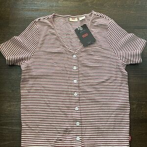 Levi's Burgundy and White Striped Slim Fit Shirt